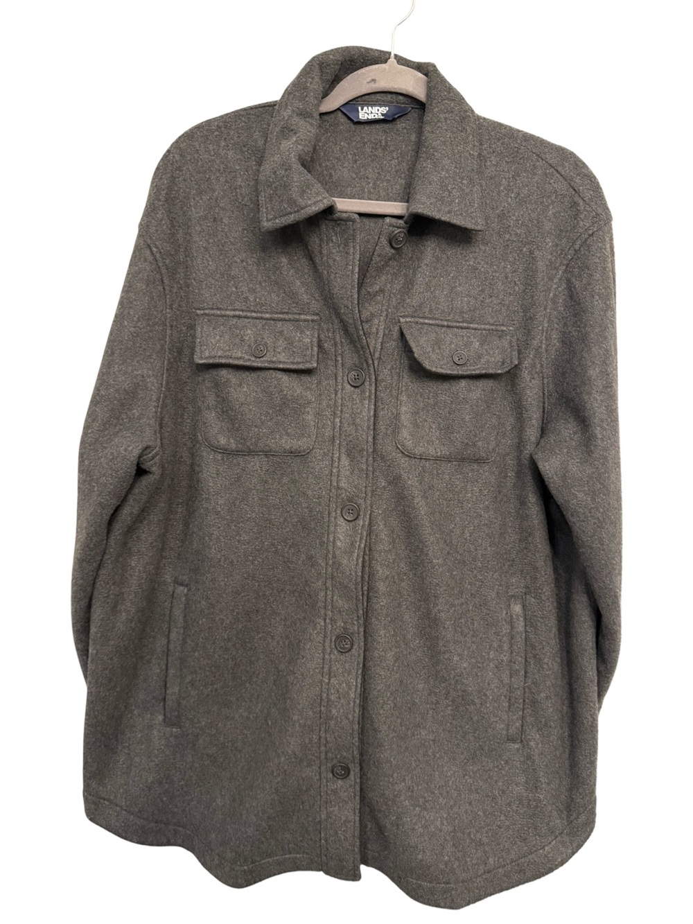 Lands' End Gray Fleece Shirt Jacket Shacket Women's 1X